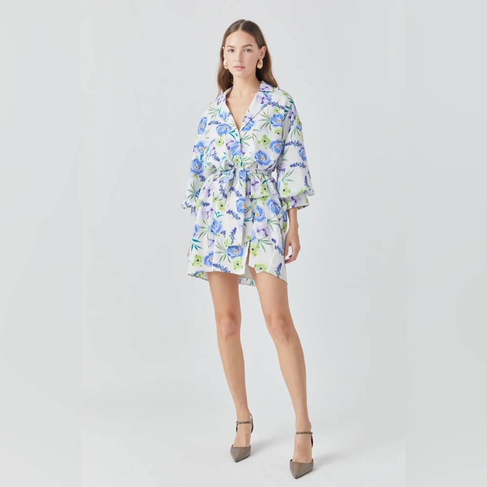 Floral Print Belted Collared Dress